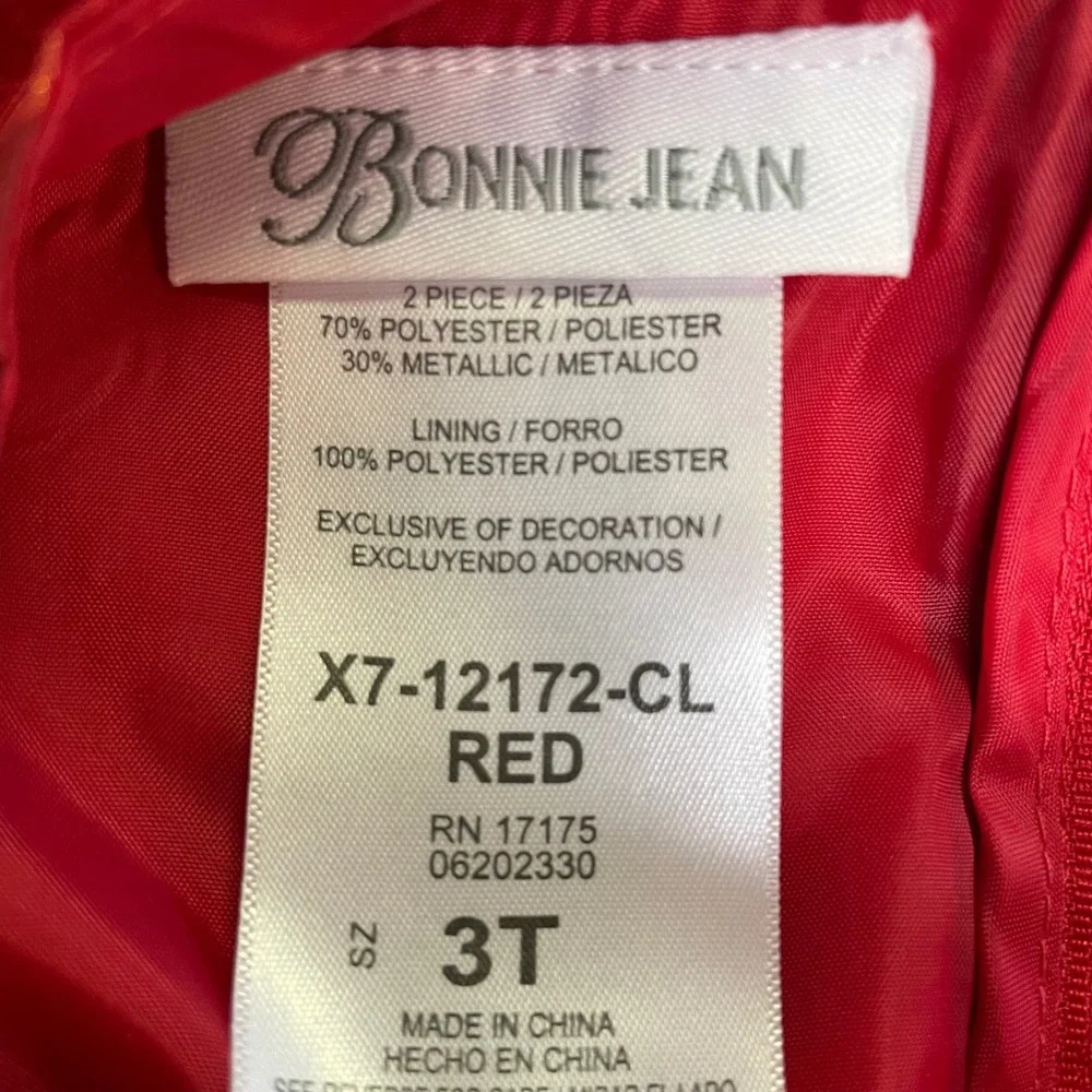 Bonnie Jean Girls 3T Red Plaid‎ Metallic Dress Coat Set Christmas Holiday